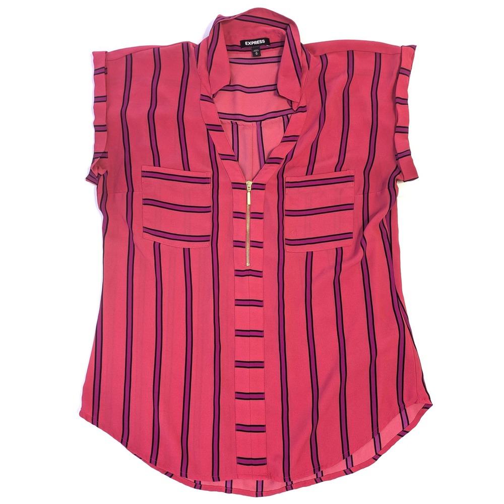 Express Portofino Pink Purple Striped Sleeveless Half Zip Blouse Shirt Medium